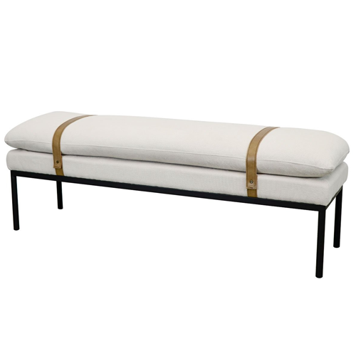 Bayley Leather Strap Ottoman/Bench - Off-White