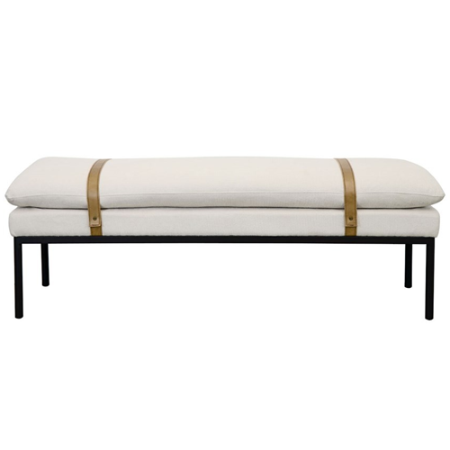 Bayley Leather Strap Ottoman/Bench - Off-White