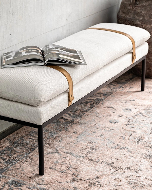 Bayley Bench with Leather Straps - Off-White