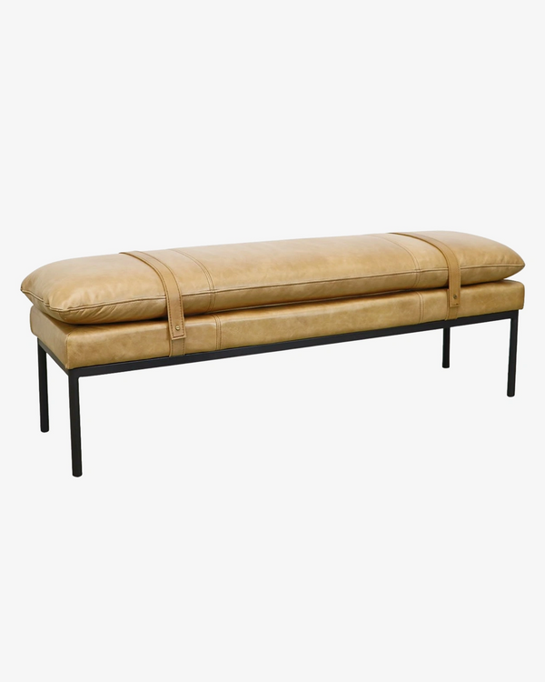 Bayley Leather Bench with Straps - Tan