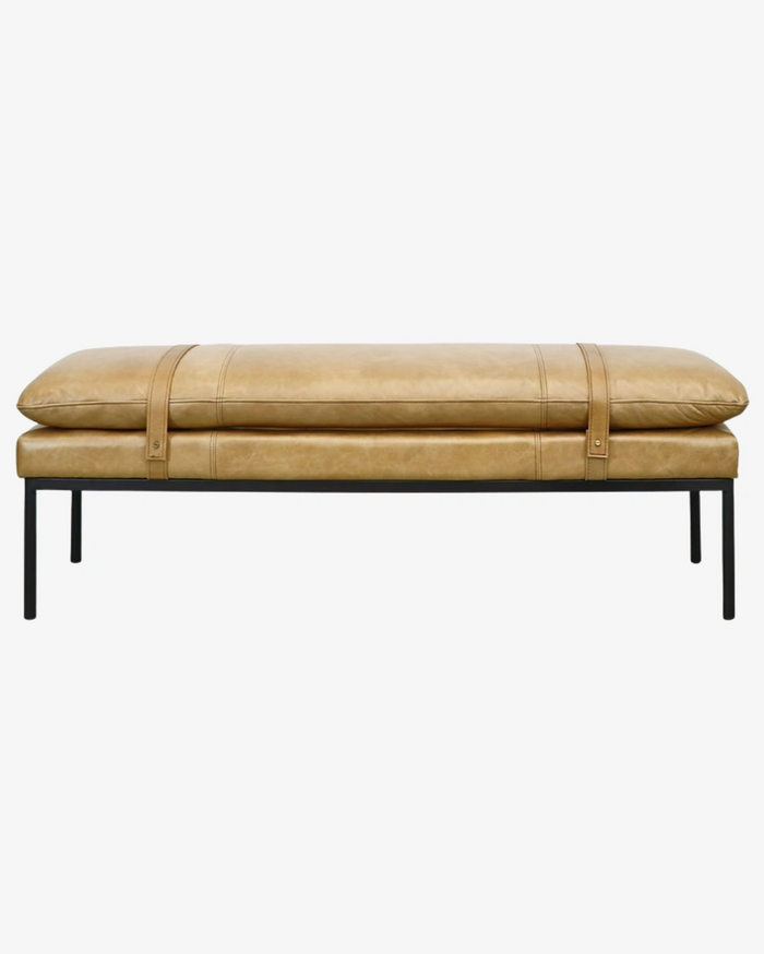 Bayley Leather Bench with Straps - Tan