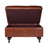 Belmont Leather Buttoned Storage Ottoman - Aged Brown