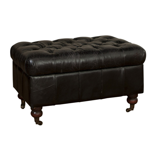 Belmont Button Top Leather Storage Ottoman - Vintage Black