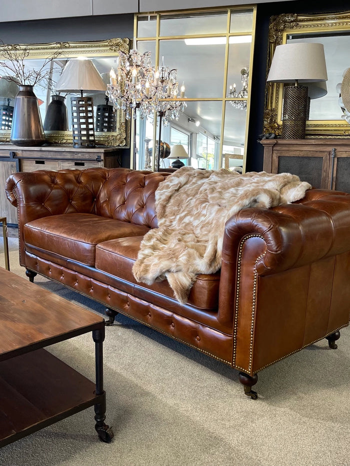 Belmont Leather Chesterfield 3 Seater Sofa - Aged Brown