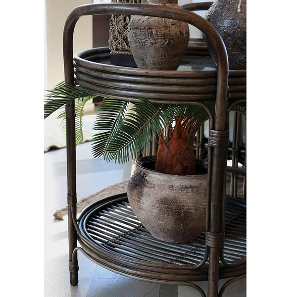 Bermuda 2 Tier Side Table - Walnut Rattan