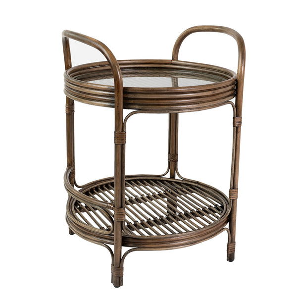 Bermuda 2 Tier Side Table - Walnut Rattan