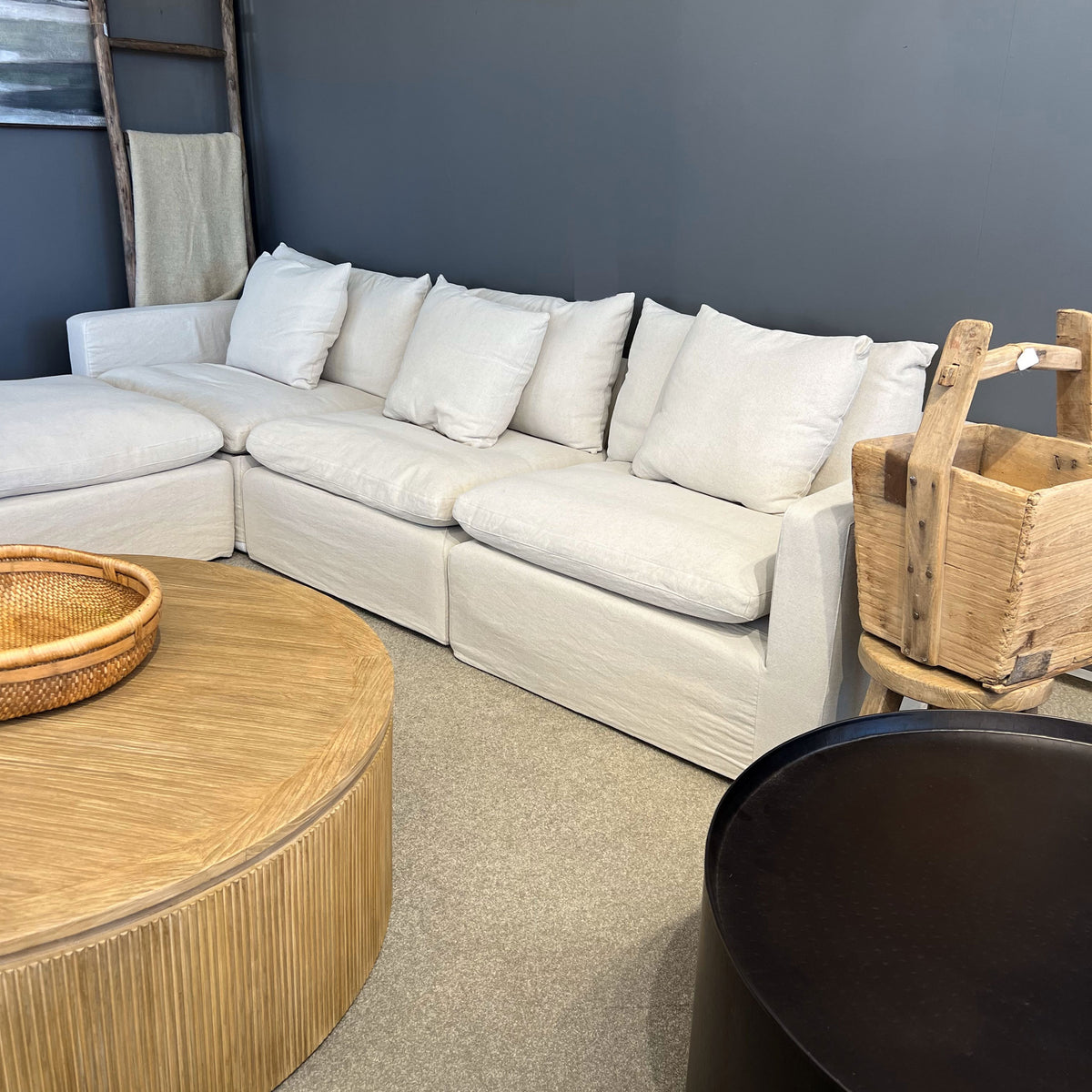 Bondi  Modular Slipcover Sofa - 3.5 Seater with Ottoman - Natural