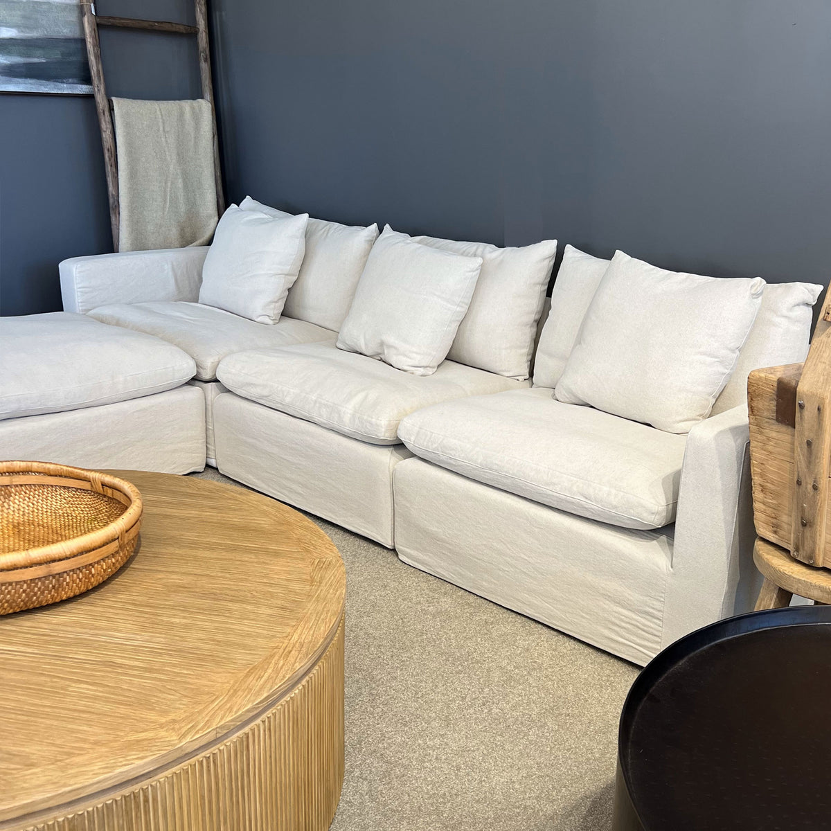 Bondi  Modular Slipcover Sofa - 3.5 Seater with Ottoman - Natural