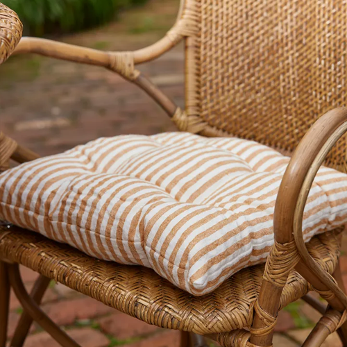 Striped Chair Seat Pad - Rust Linen