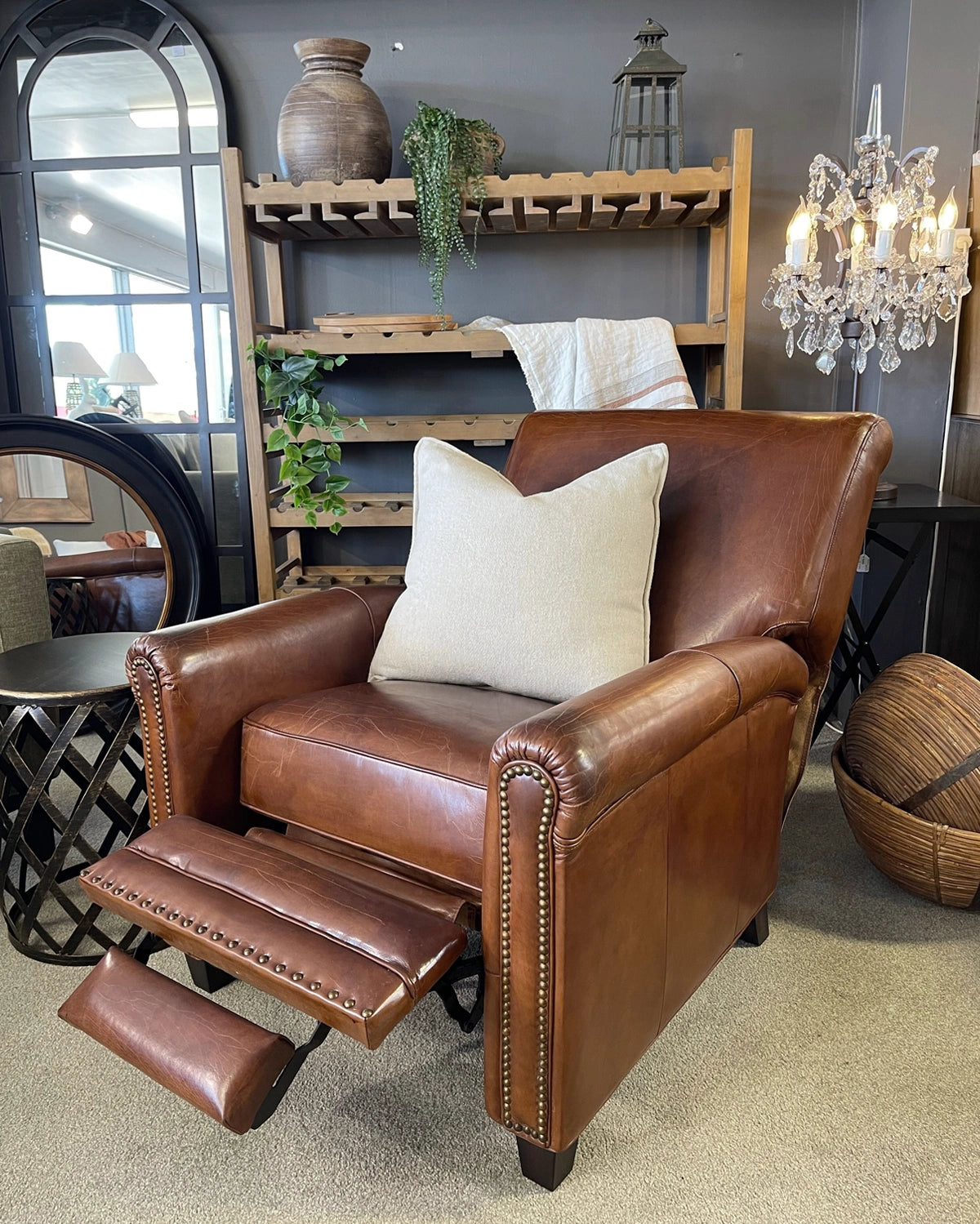 Cambridge Leather Recliner Chair - Aged Brown Leather