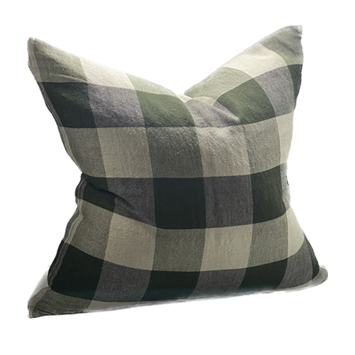 Oletta Check Cushion - Feather Inner - Olive