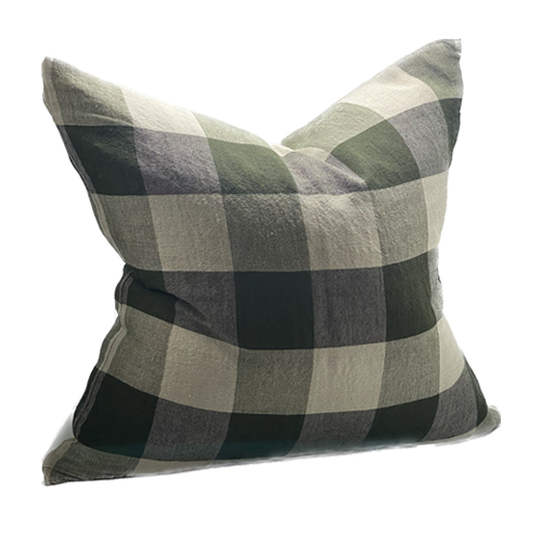 Oletta Check Cushion with Feather Inner - Olive