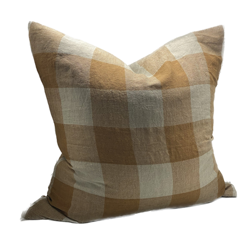 Oletta Check Cushion with Feather Inner - Toffee