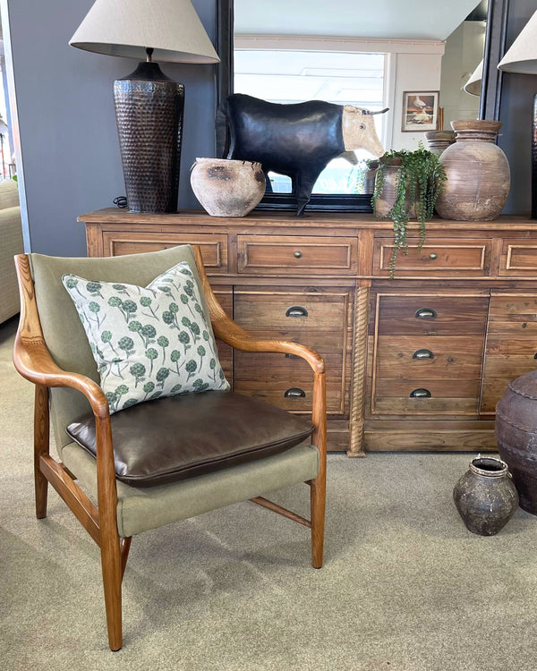 Juniper Armchair - Olive Canvas & Leather