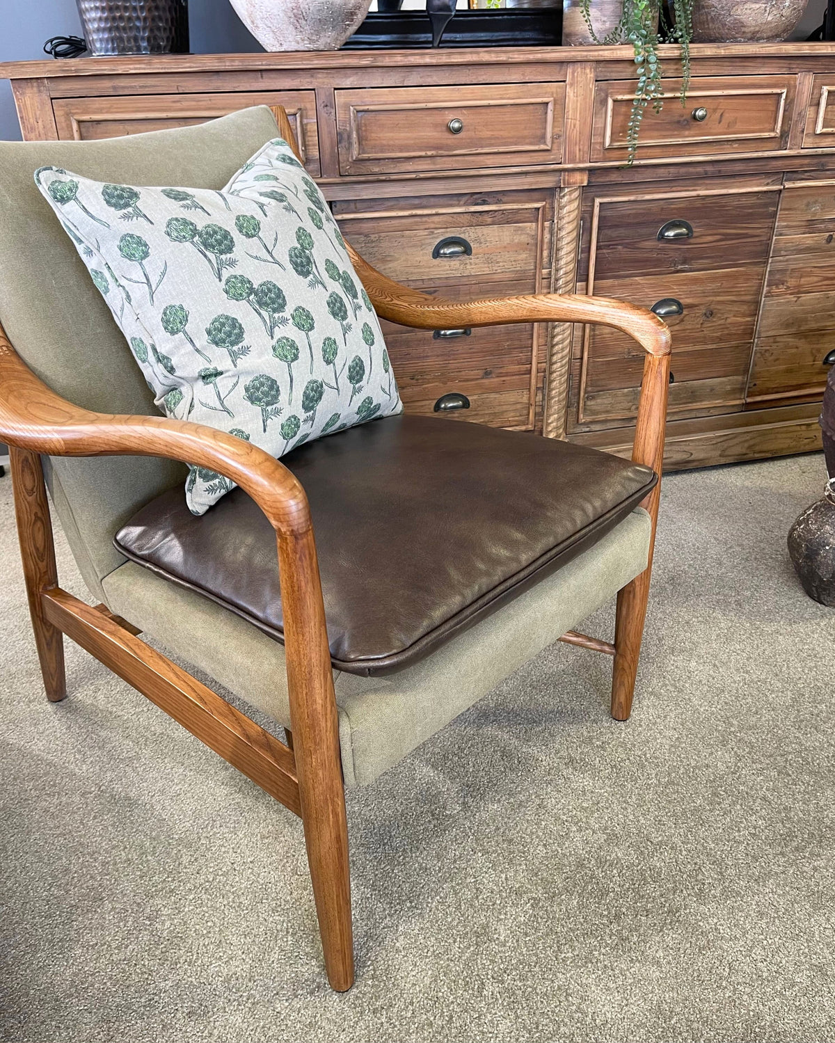 Juniper Armchair - Olive Canvas & Leather