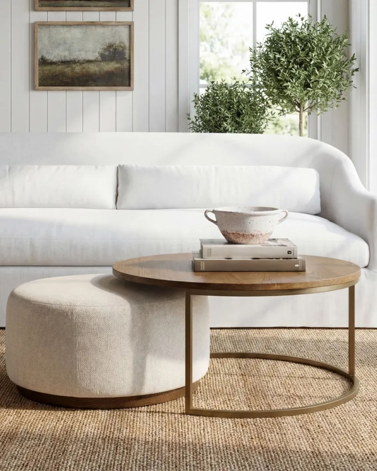 Edison Coffee Table + Ottoman - Off-White