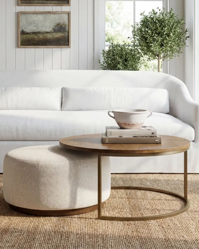 Edison Coffee Table + Ottoman - Off-White