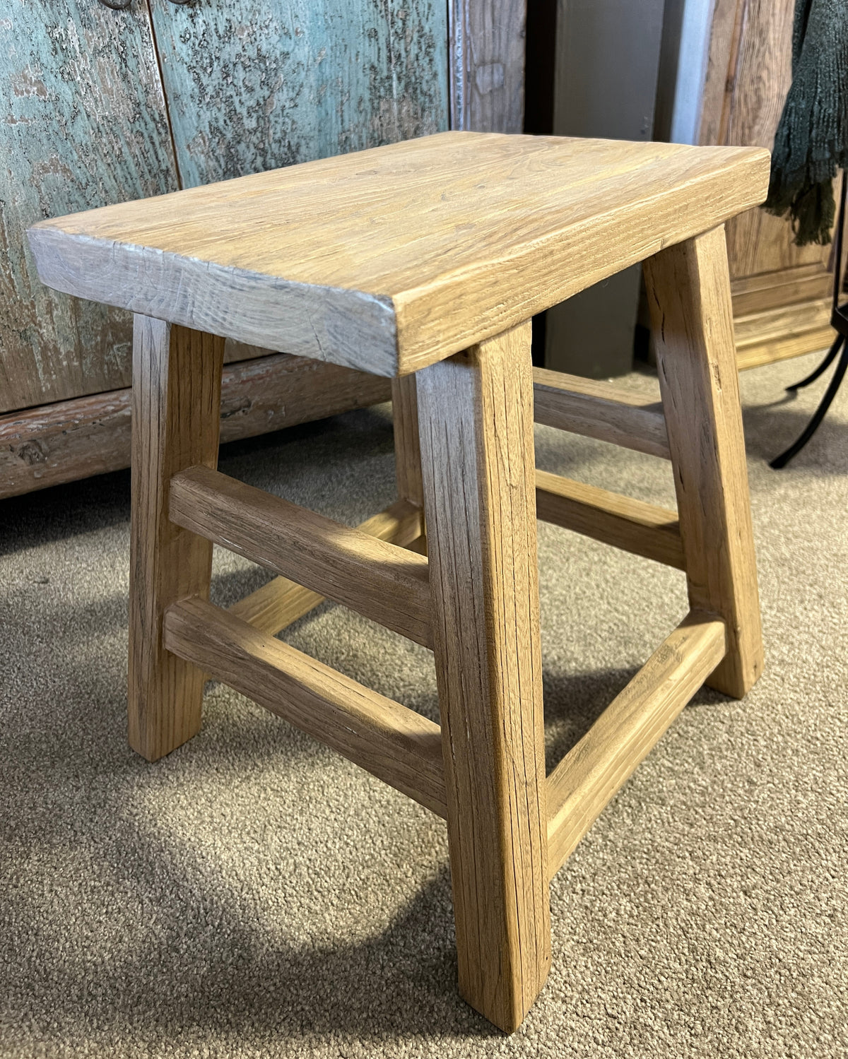 Malaga Wooden Elm Side Table Stool - Rectangle
