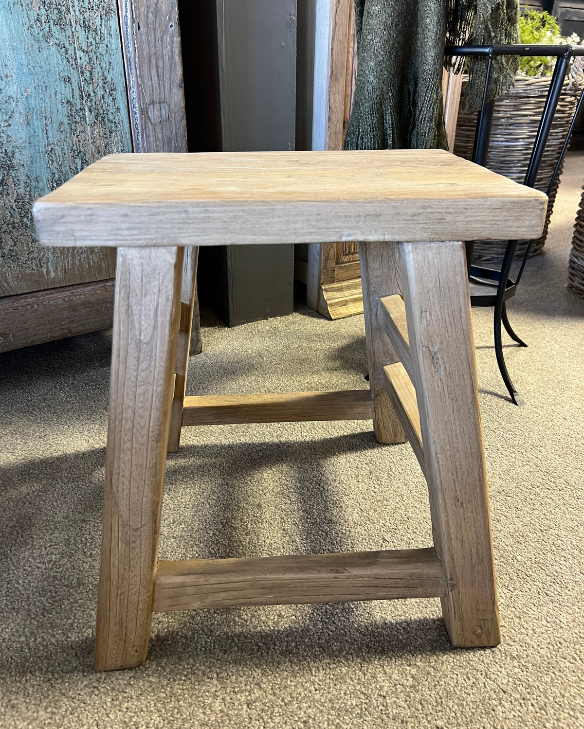 Malaga Wooden Elm Side Table Stool - Rectangle