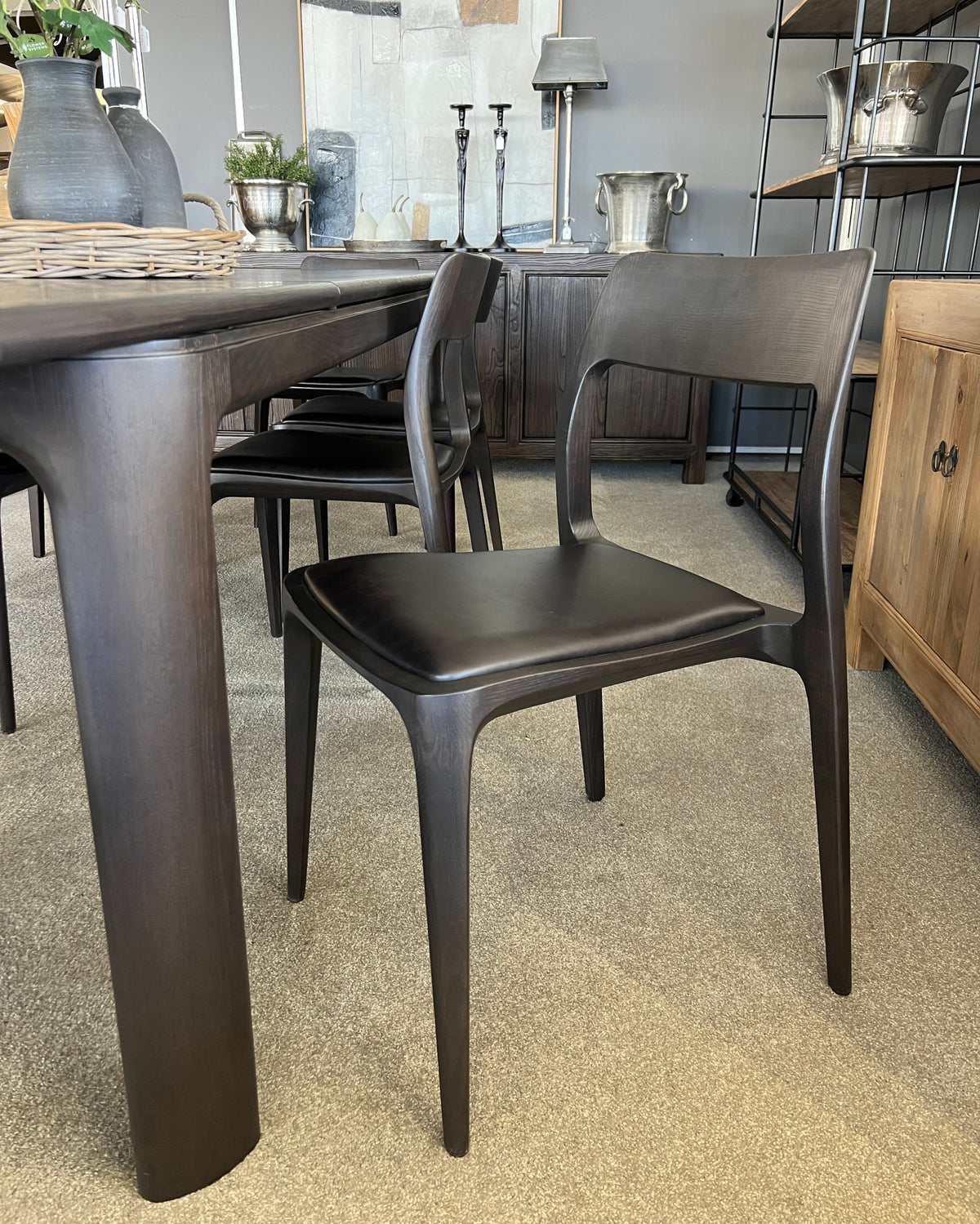 Eden Leather Dining Chair - Aged Leather - Black Ash