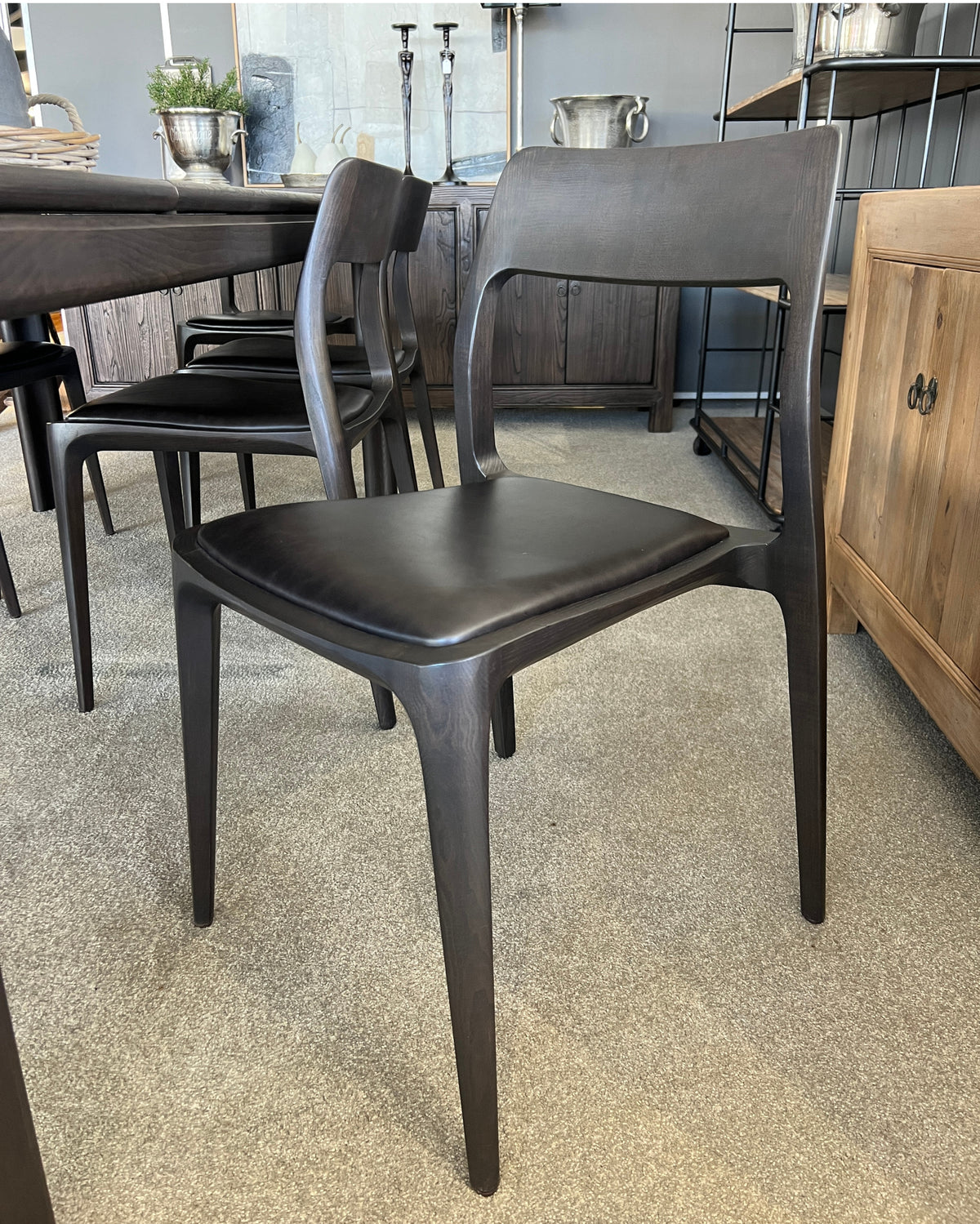 Eden Leather Dining Chair - Aged Leather - Black Ash