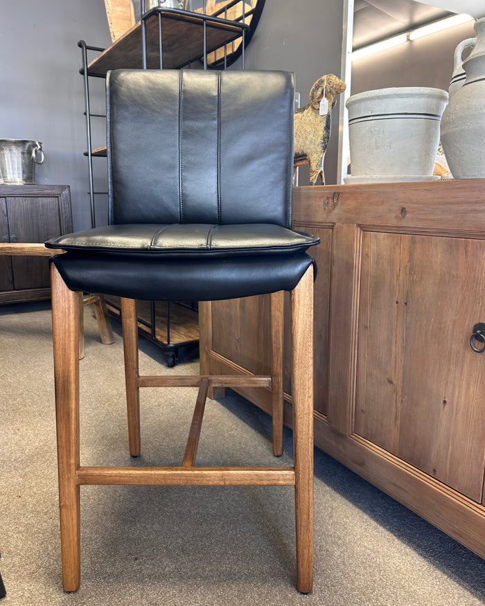 Maxson Barstool - Black Leather - Wooden Legs