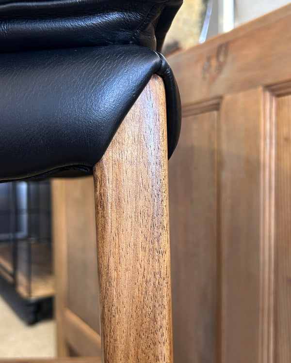 Maxson Barstool - Black Leather - Wooden Legs
