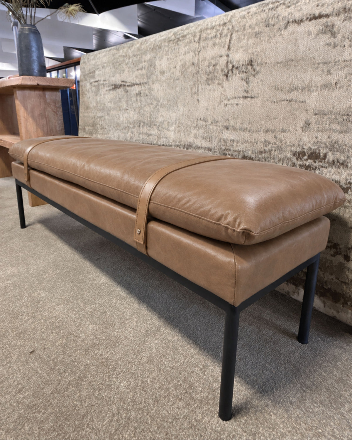 Bayley Leather Bench with Straps - Toffee Brown