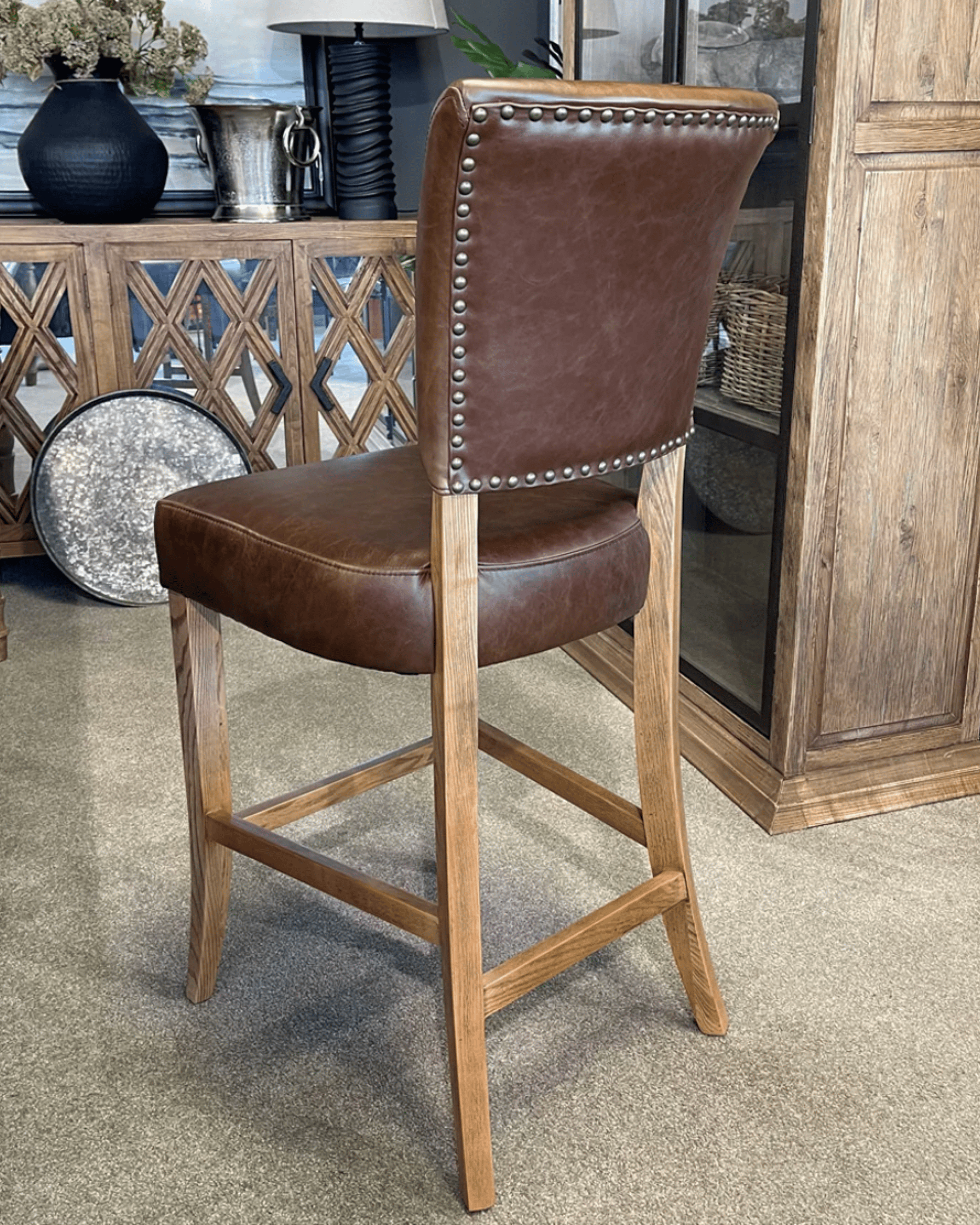 Brixham Brown Leather Barstool - Havana – Greenslades Furniture