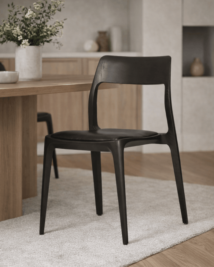 Eden Leather Dining Chair - Aged Leather - Black Ash