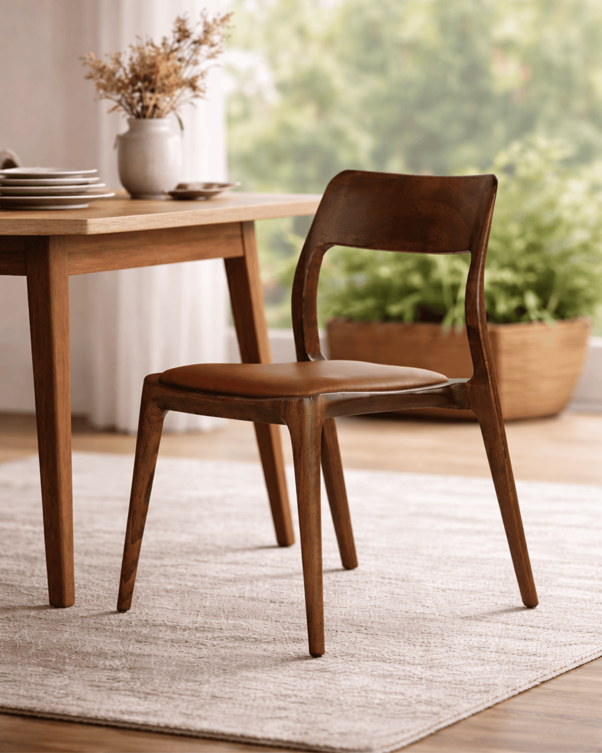 Eden Leather Dining Chair - Tan Leather - Brown Ash