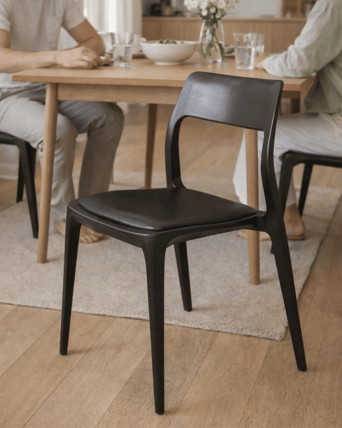 Eden Leather Dining Chair - Aged Leather - Black Ash