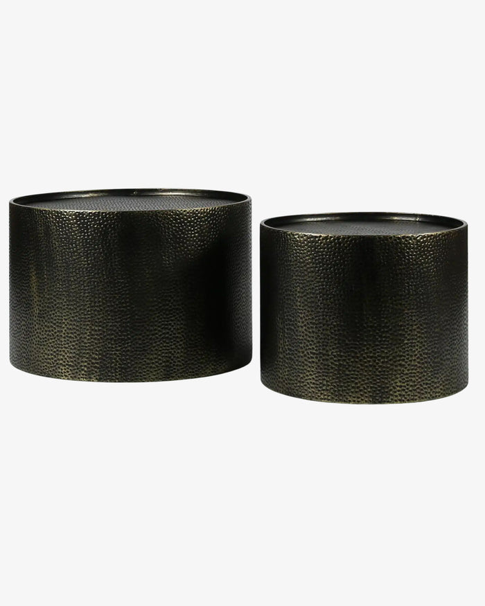 Aged Gold Drum Coffee Tables - Set of 2