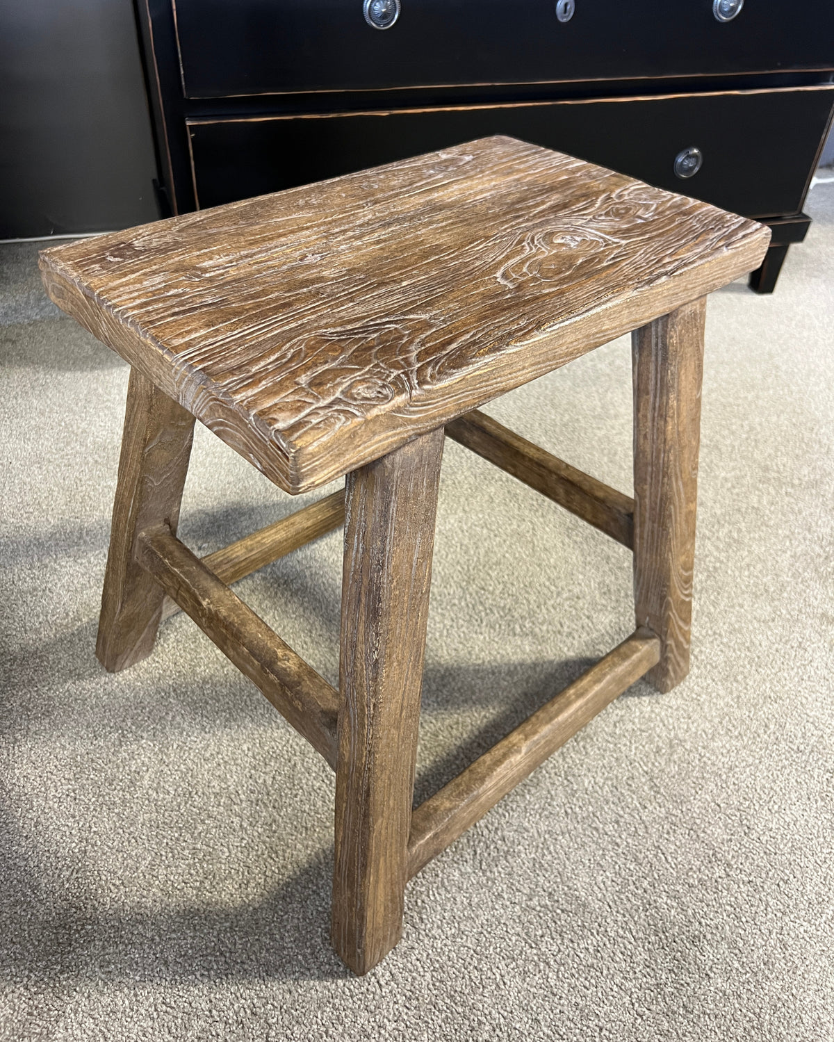 Hayes Wooden Elm Side Table Stool - Aged Brown