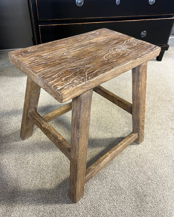 Hayes Wooden Elm Side Table Stool - Aged Brown