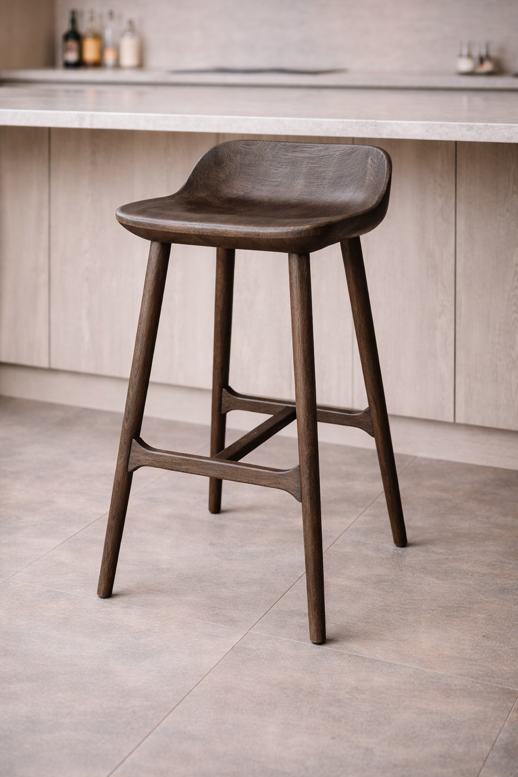 Cortez Barstool - Solid American White Oak - Dark Brown