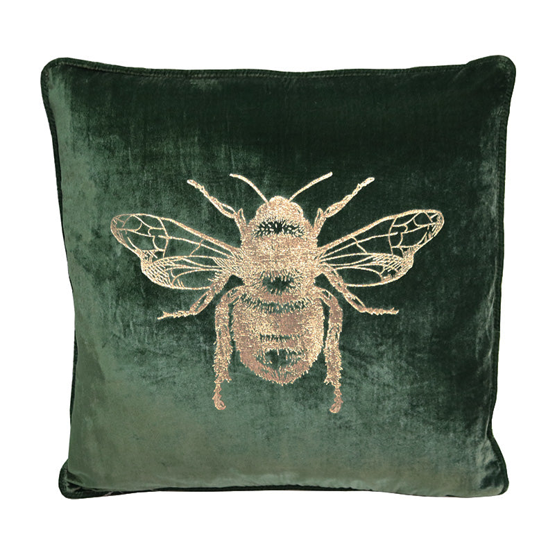 Velvet Bee Cushion - Green & Gold