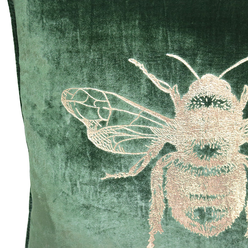 Velvet Bee Cushion - Green & Gold