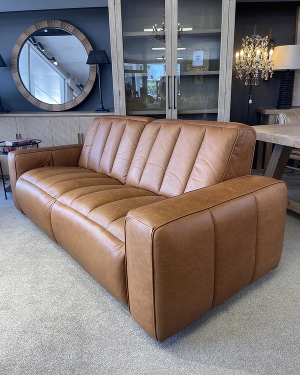 Detroit Brown Leather Electric Recliner Sofa - Vintage Tan
