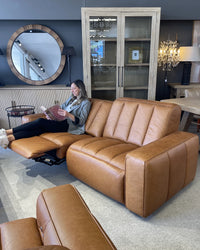 Detroit Brown Leather Electric Recliner Sofa - Vintage Tan