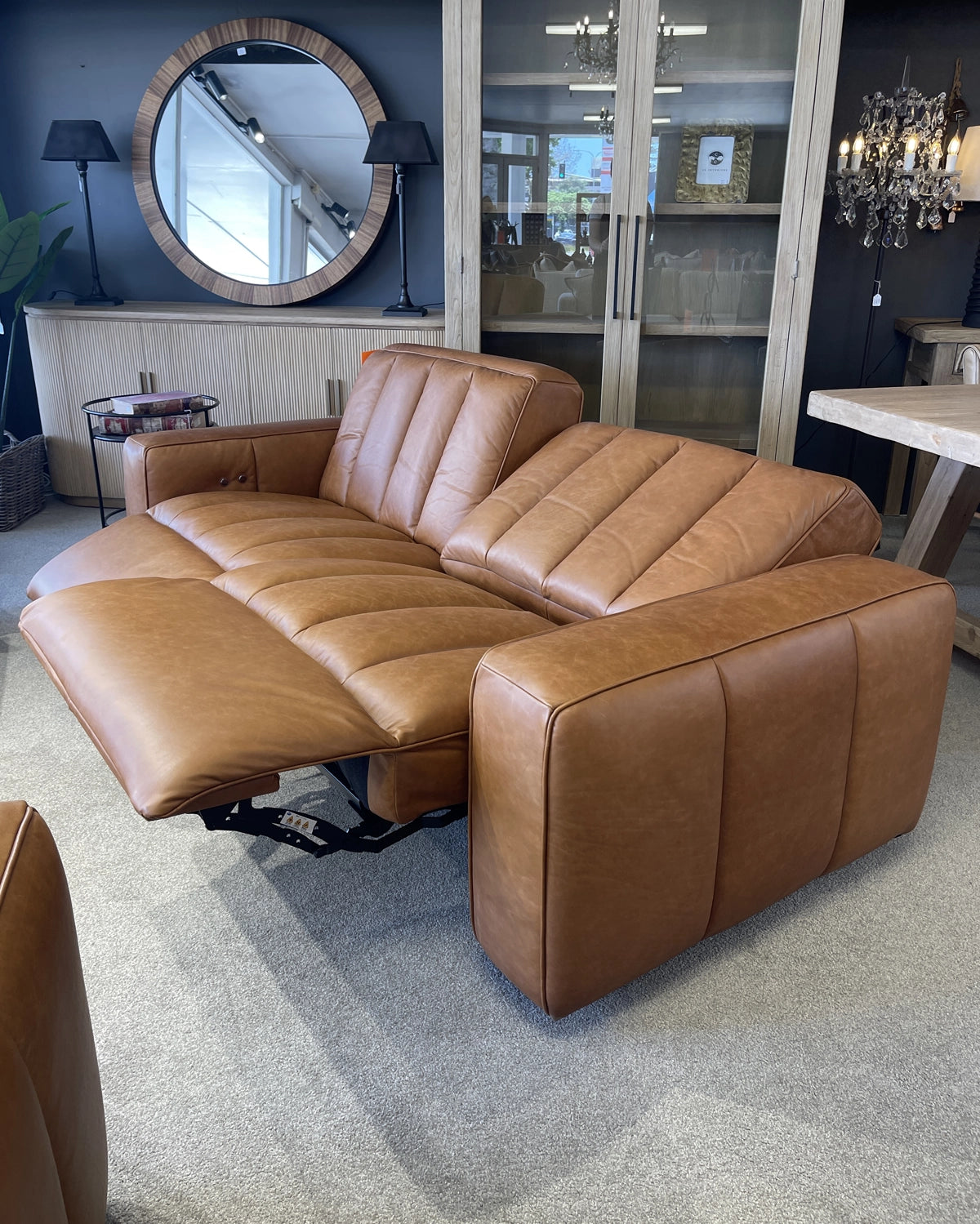 Detroit Brown Leather Electric Recliner Sofa - Vintage Tan