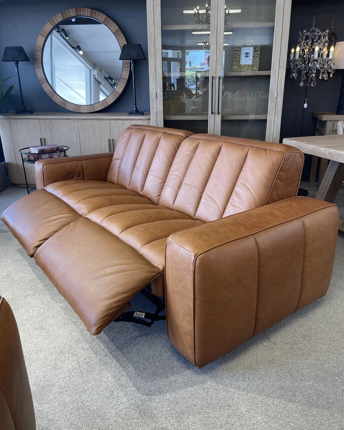 Detroit Brown Leather Electric Recliner Sofa - Vintage Tan