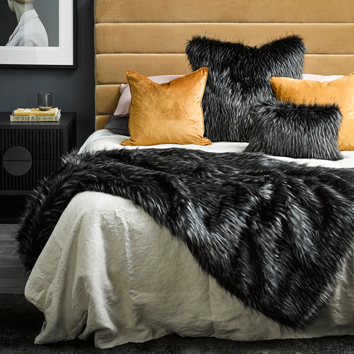 Heirloom NZ Made Faux Fur Throw - 150x180cm - Ebony Plume