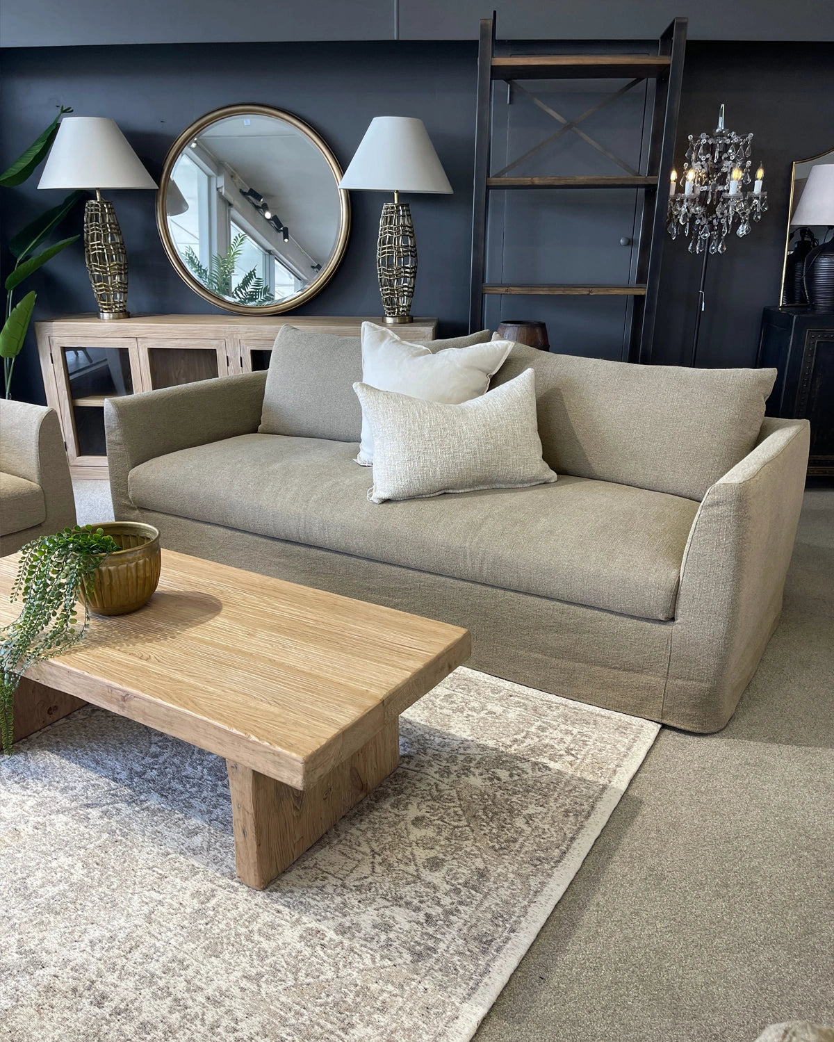 Fitzroy 3 Seater Slipcover Sofa - Khaki