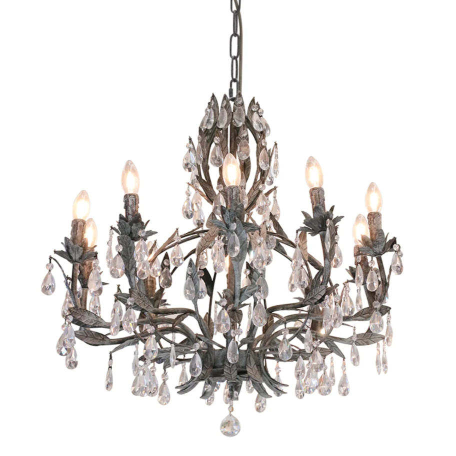 Large Fleurence Chandelier - Two Tone Taupe with Glass Crystals