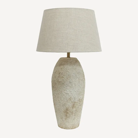 Tuscan Stone Lampbase + Linen Shade - Medium