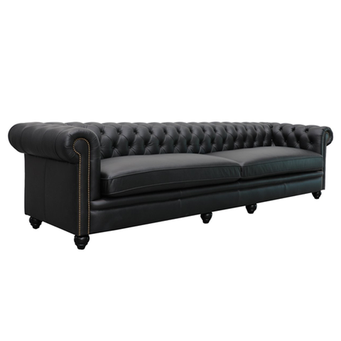 Belmont Leather Chesterfield 3 Seater Sofa - Aged Black