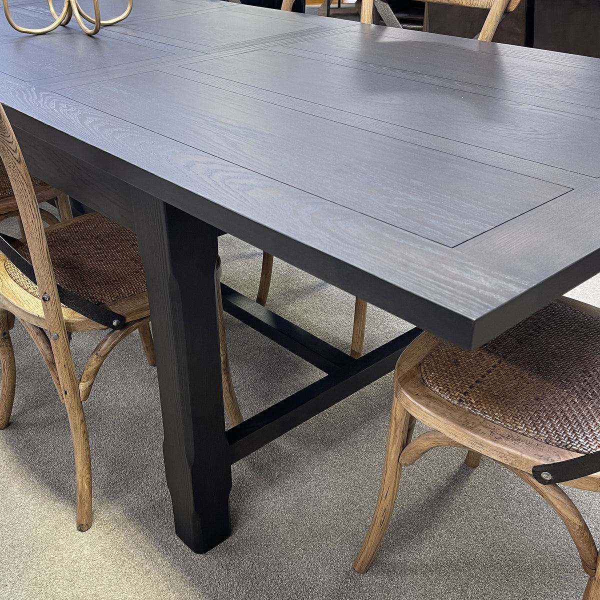 Hartley Extension Dining Table with Crossbar - 2.1m - 2.6m - 3.1m - Black