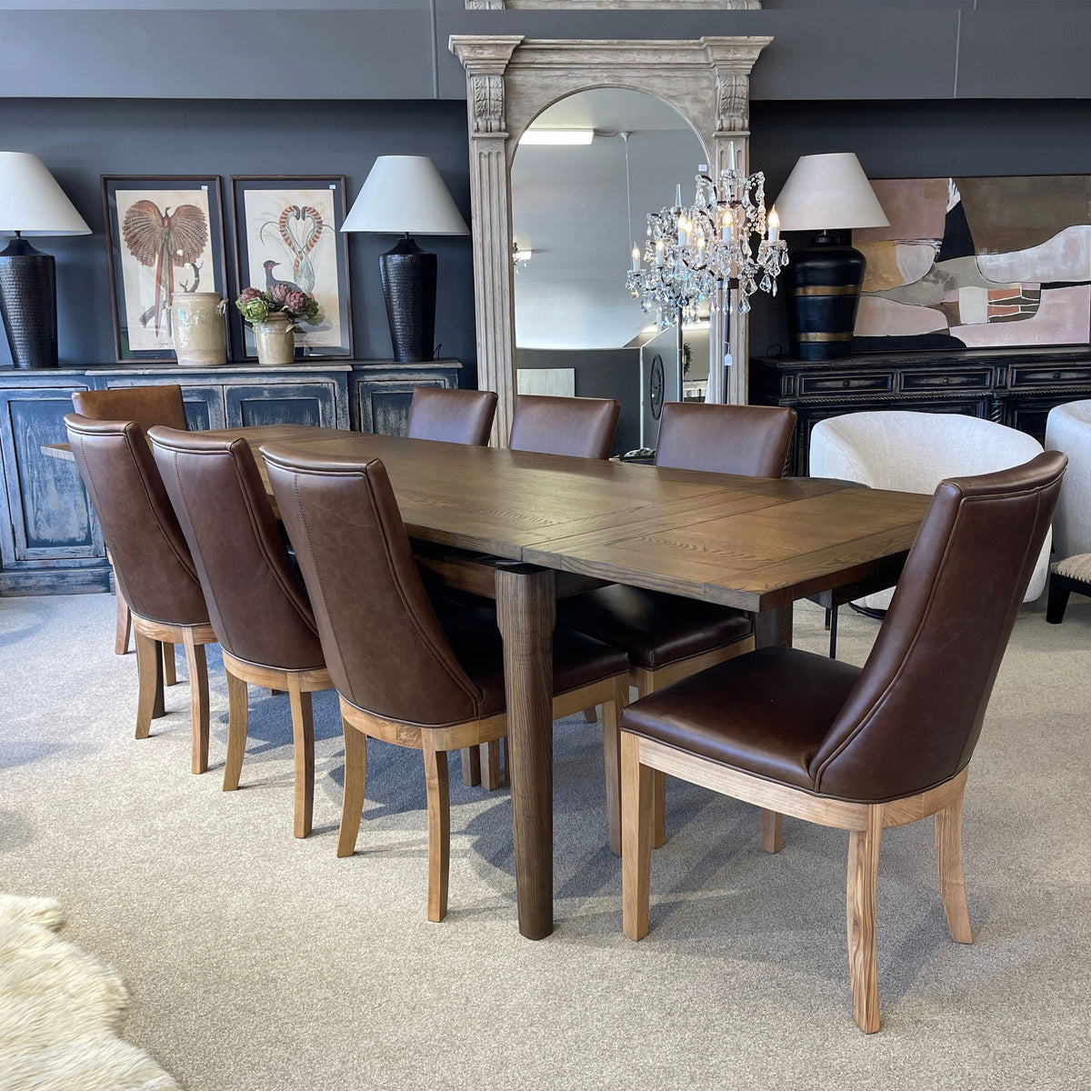 Hartley Double Extension Dining Table - 1.8m - 2.3m - 2.8m - Dark Brown Oak