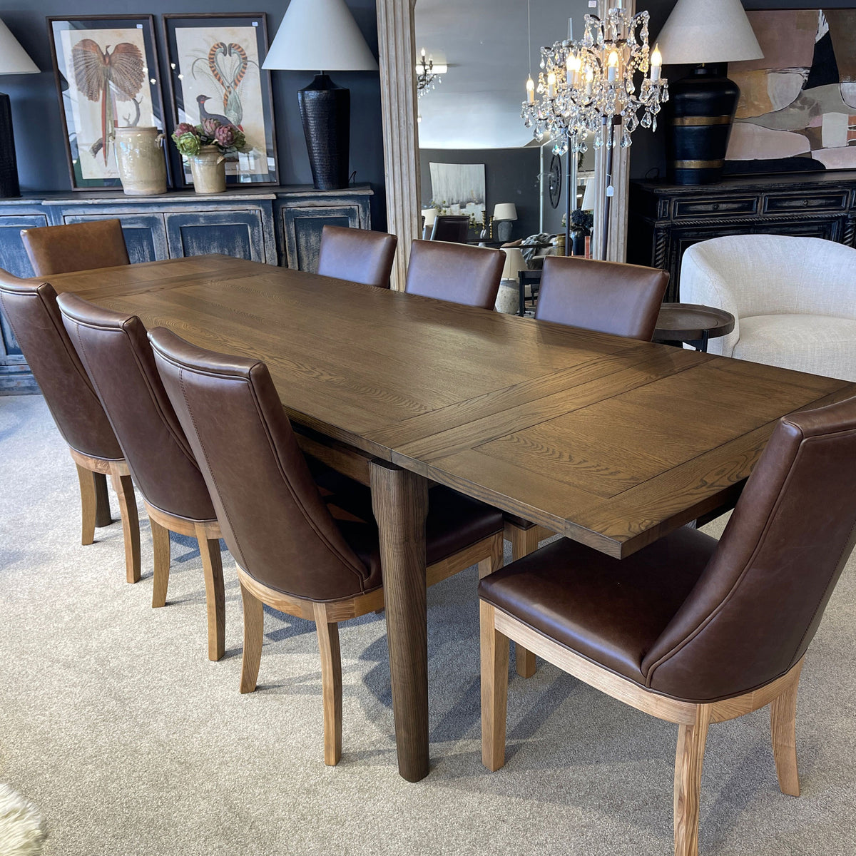 Hartley Double Extension Dining Table - 1.8m - 2.3m - 2.8m - Dark Brown Oak